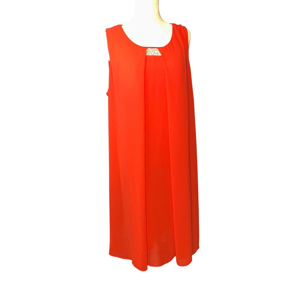 Christopher & Banks Womens Red Glam Rhinestone Chiffon Shift Dress Size 20